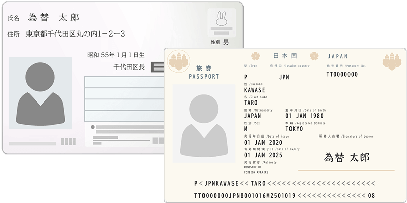 身分証明書1点+現住所確認書類1点の場合