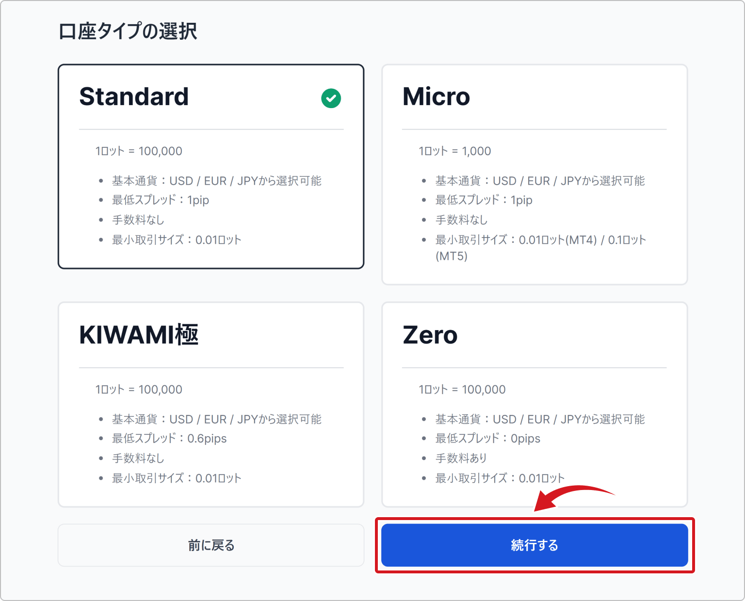 XMの口座タイプ選択