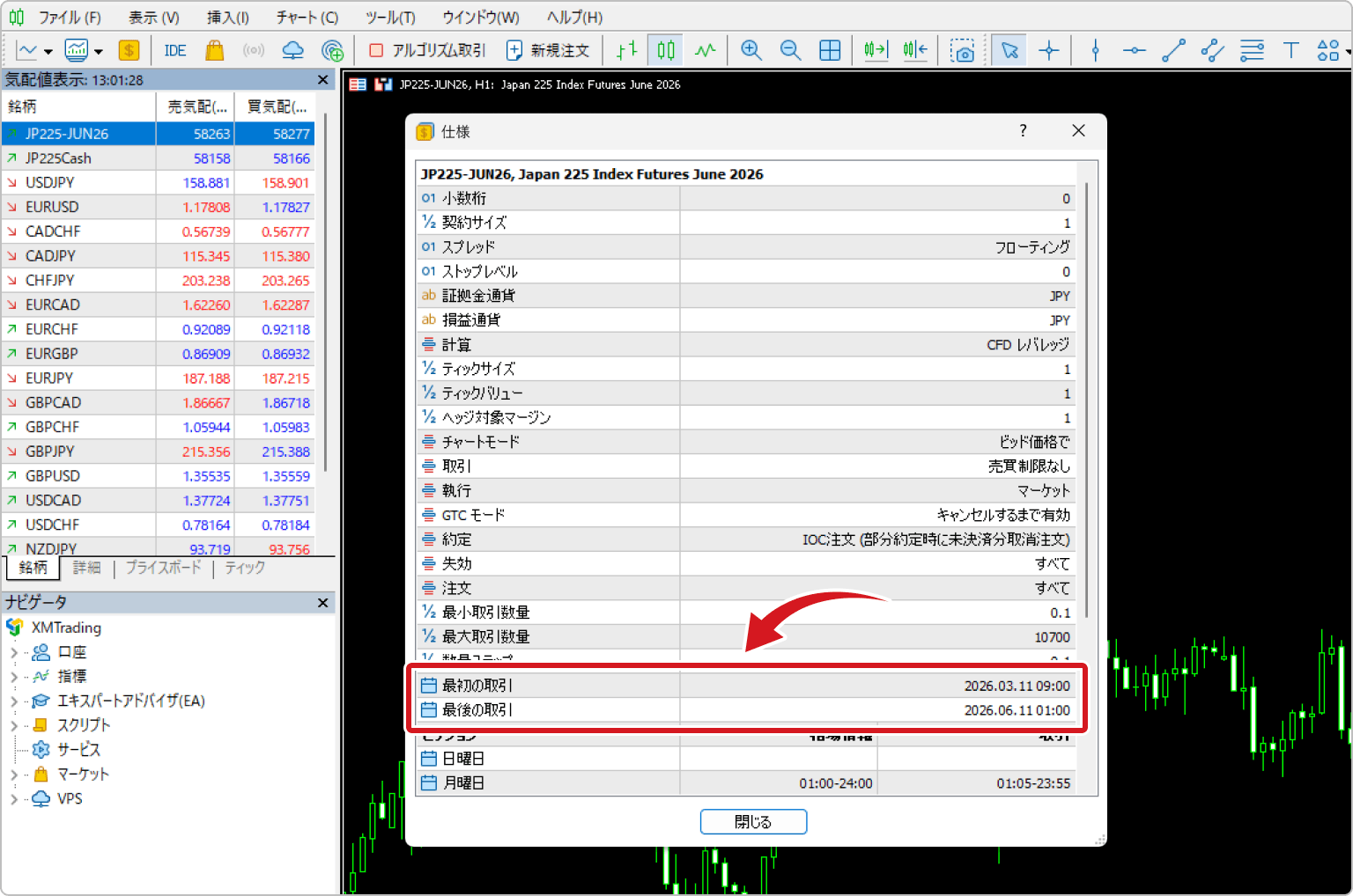MT4/MT5で限月を確認可能
