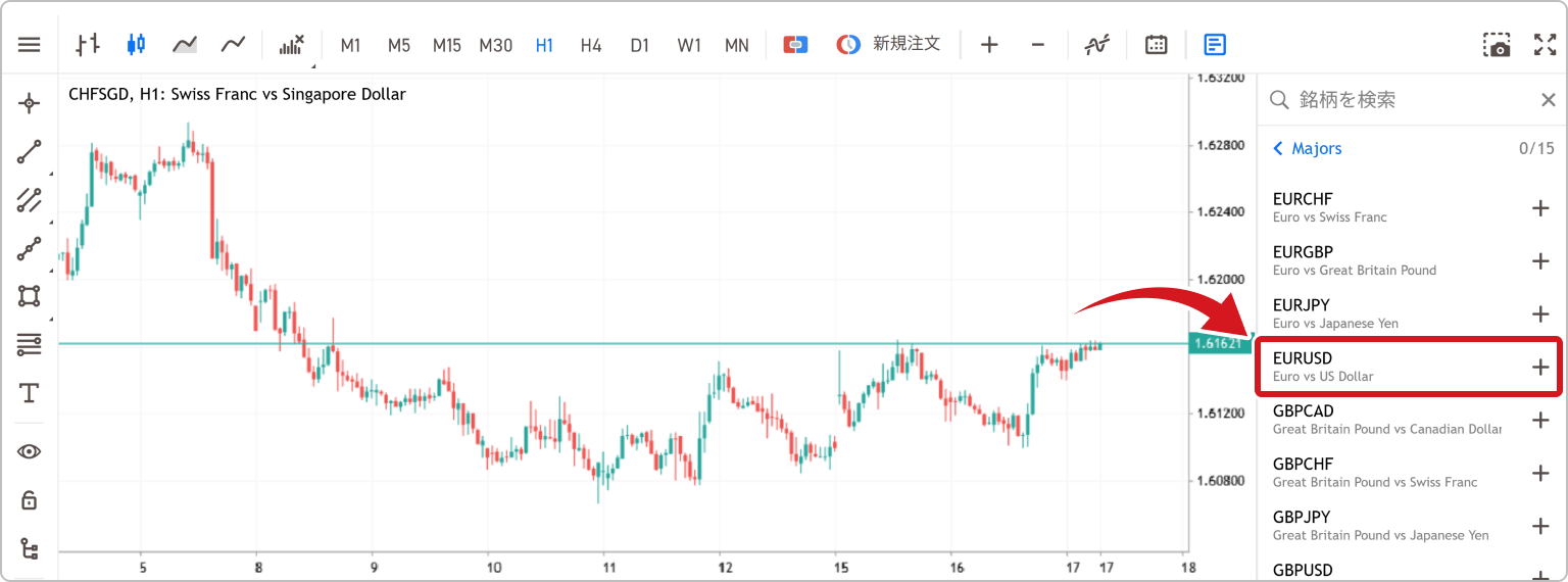 通貨ペア選択画面