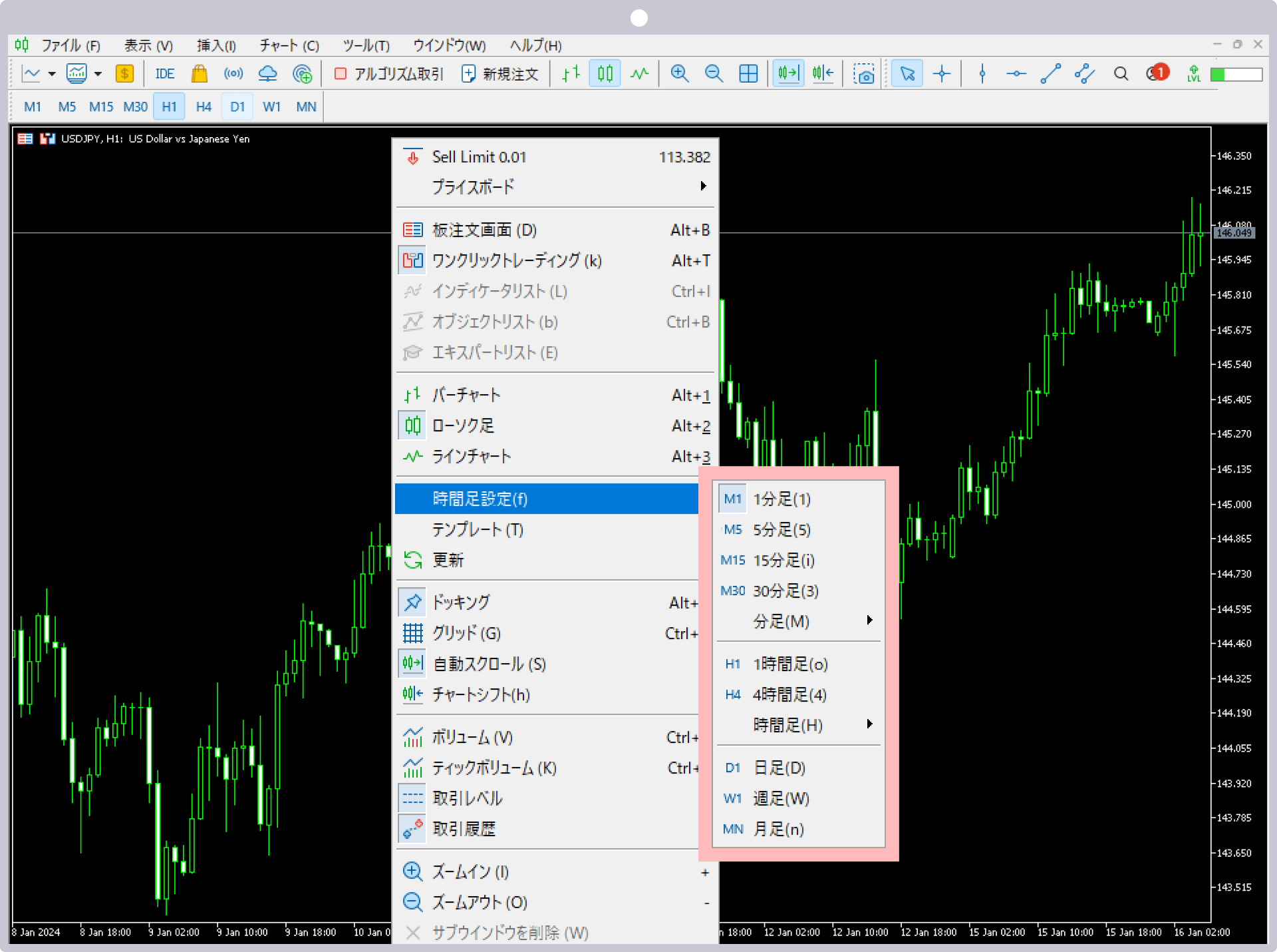 チャート上から変更する場合