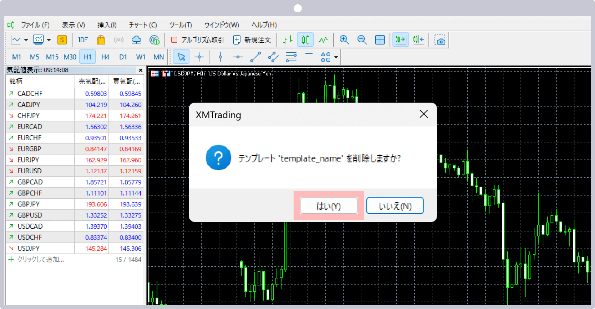 定型チャートが削除される