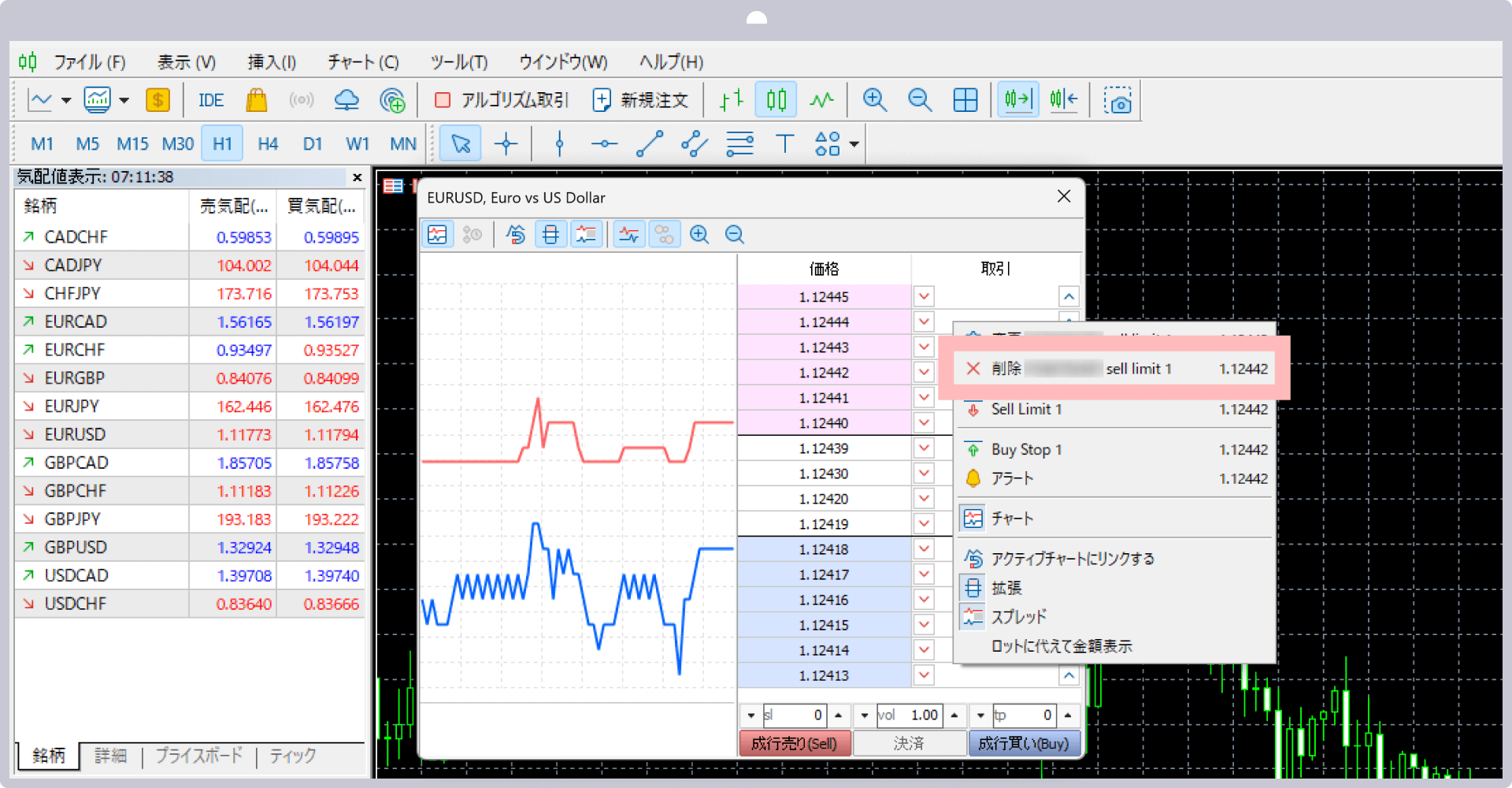 メニュー一覧より、変更を選択する