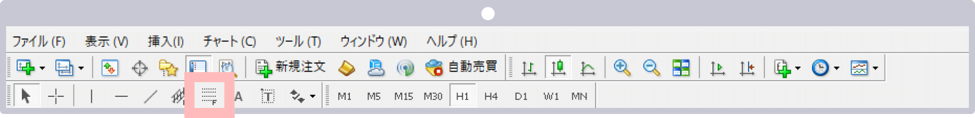 ツールバーからフィボナッチリトレースメントを表示する場合