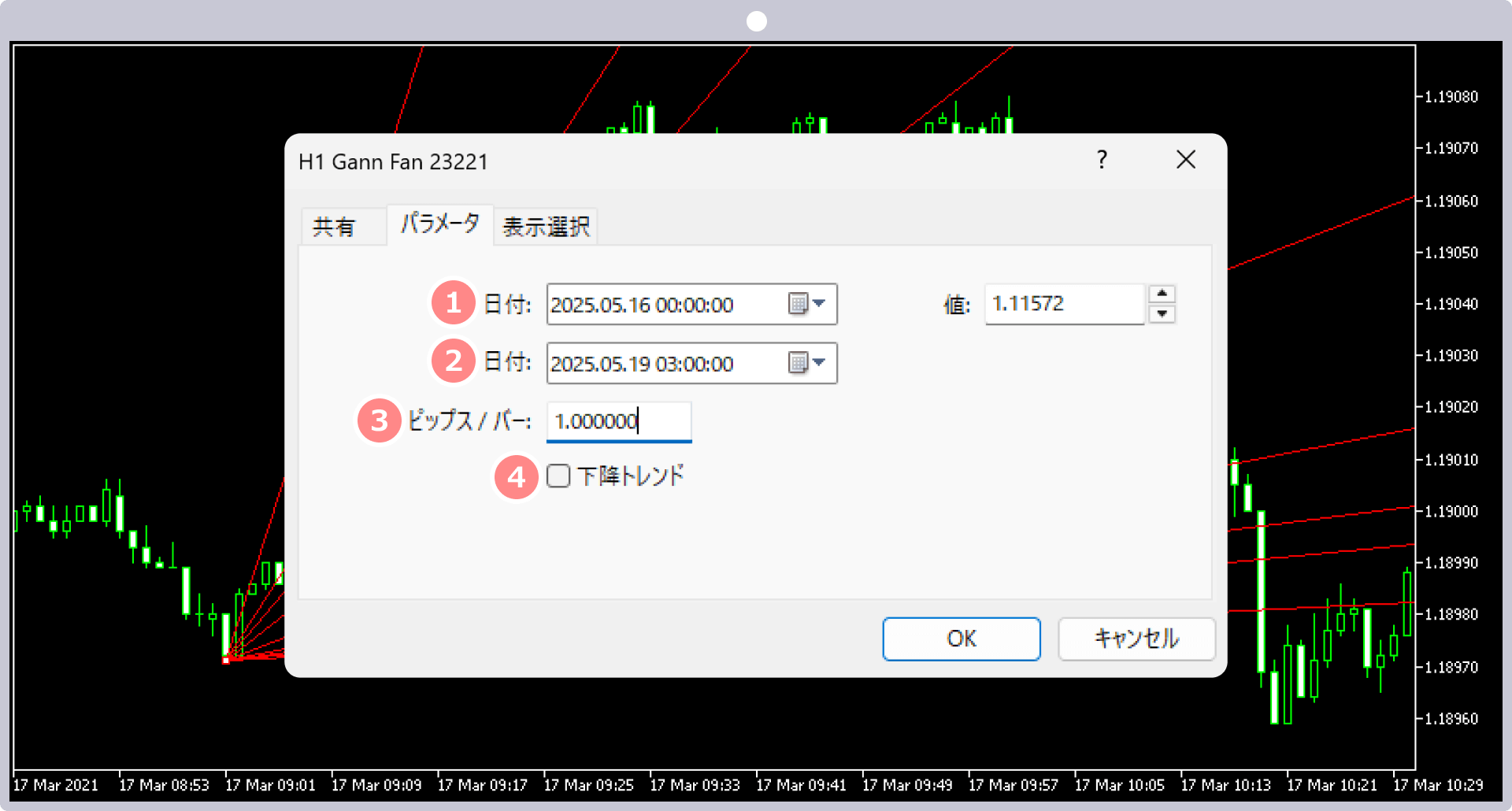 「パラメータ」タブの設定