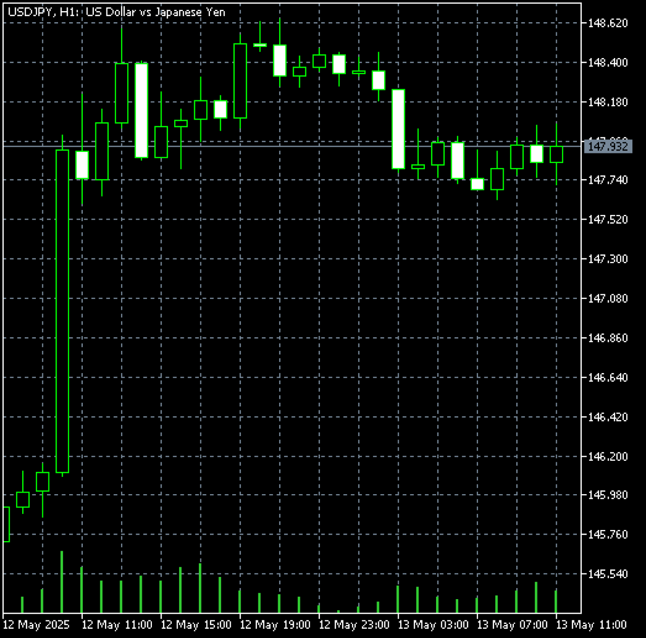 作業中のチャート（可視範囲）を選択した場合